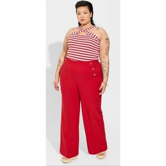 TORRID 1 WIDE LEG STUDIO REFINED CREPE HIGH-RISE PANT & STRIPE TOP SET-NAUTICAL - Picture 1 of 3